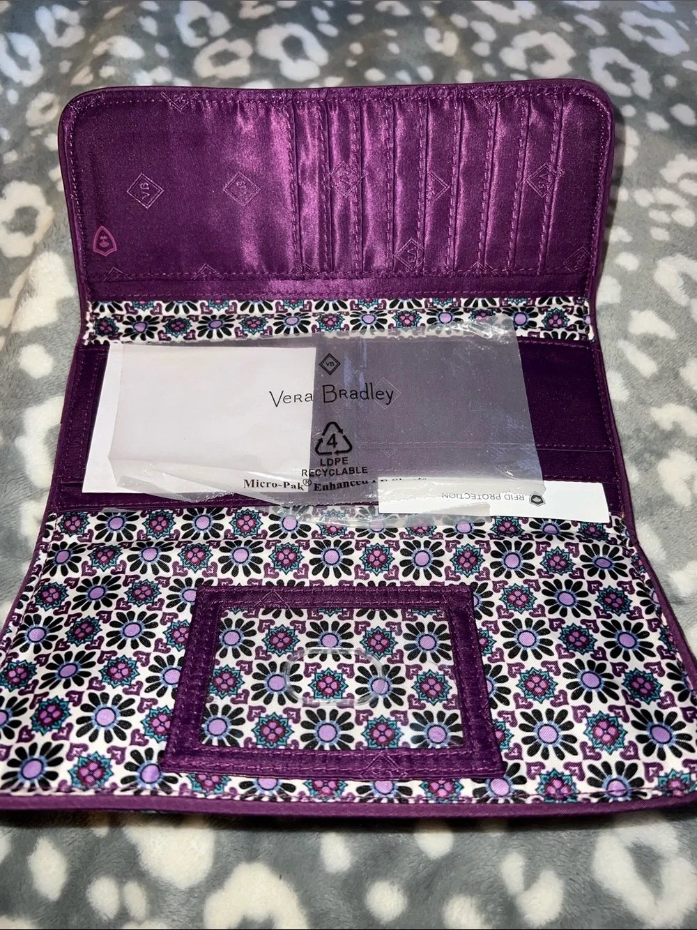 Vera Bradley Purple Teal Floral Quilted Wallet - Picture 5 of 8